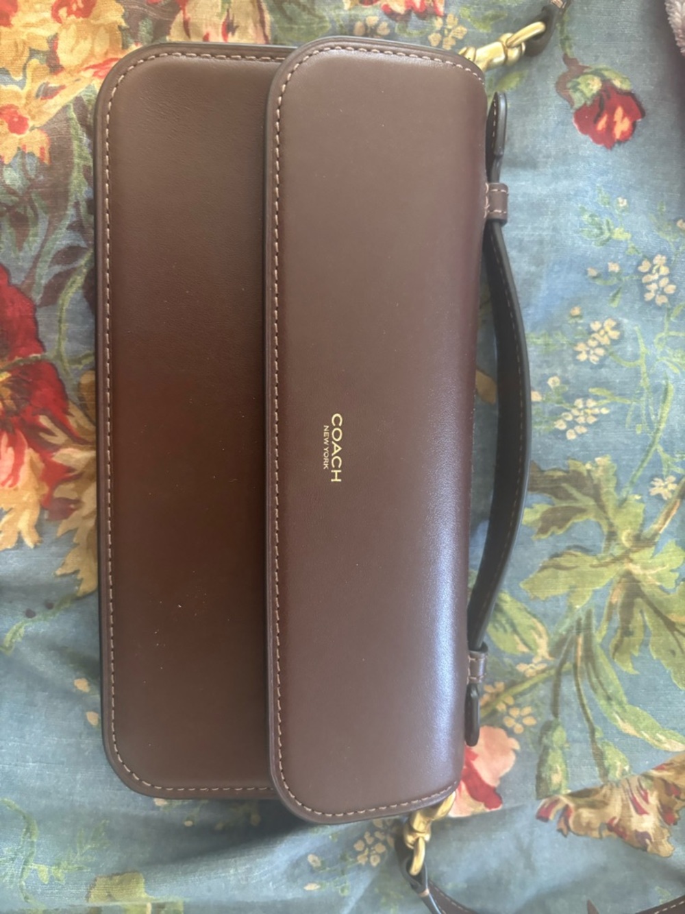 Coach Dark Brown Leather Top Handle Satchel with Gold Logo - Picture 4 of 4